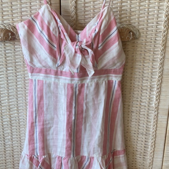 Parker Dany A-line Dress Pink Stripes Spaghetti Straps Front Bow Detail NWOT - Picture 5 of 12